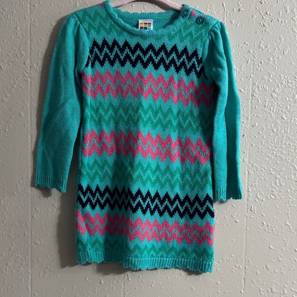 Healthtex Teal and Pink Chevron Sweater Dress - Picture 2 of 8